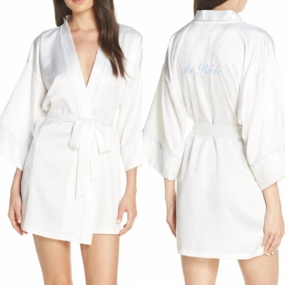 NEW Nordstrom The Bride Satin Wrap Size XL In Bloom Jonquil White Robe Wedding - Picture 3 of 13